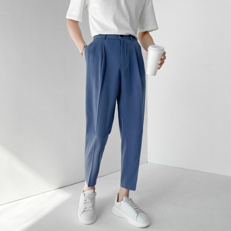 Summer Fashion Men s Pants Elastic Waist Ankle Length Casual Suit Pant Korean Style Regular Fit
