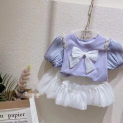 Summer Girls Clothing Sets Bow Streamer Pearl Stitching Short Sleeved Tutu Skirt Fashion Baby Kids Outfit.jpg 640x640