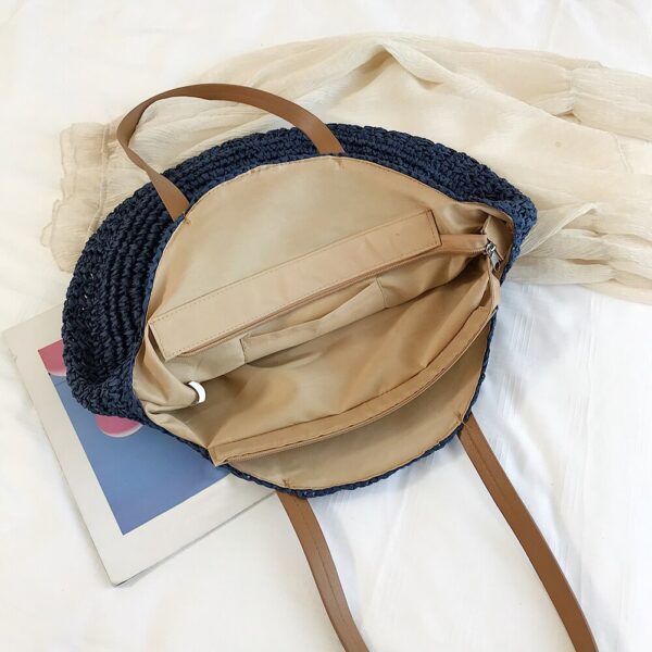 Summer Leisure Round Straw Rope Bag Color Splicing Handmade Rattan Woven Beach Female Shoulder Crossbody Pouch 3