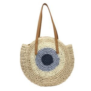 Summer Leisure Round Straw Rope Bag Color Splicing Handmade Rattan Woven Beach Female Shoulder Crossbody Pouch 5
