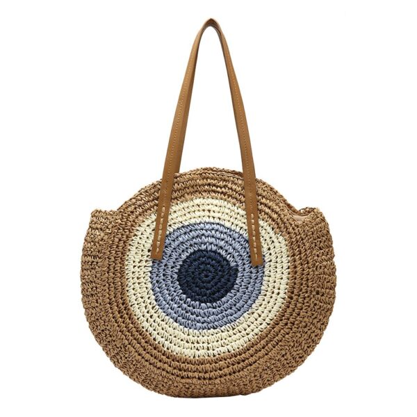 Summer Leisure Round Straw Rope Bag Color Splicing Handmade Rattan Woven Beach Female Shoulder Crossbody Pouch 6
