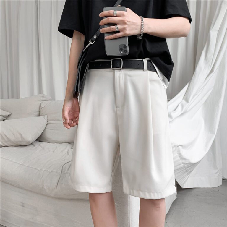 Summer Men s Shorts Straight Fit Knee Length Short Suit Pant Solid Beige Black Summer Clothing 2