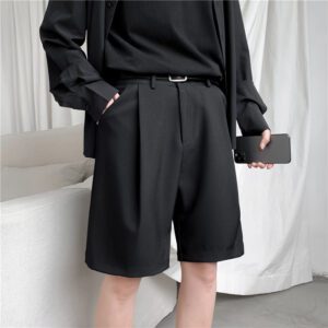 Summer Men s Shorts Straight Fit Knee Length Short Suit Pant Solid Beige Black Summer Clothing