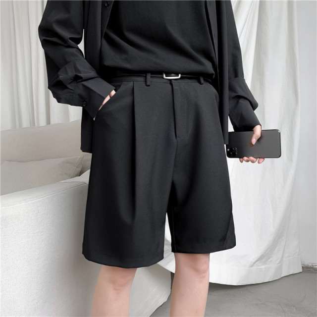Summer Men s Shorts Straight Fit Knee Length Short Suit Pant Solid Beige Black Summer Clothing.jpg 640x640