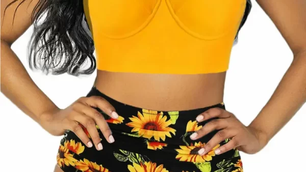 Summer New Sexy Sunflower Print Bandage High Waist Bikini Set Ladies Push Up Halter Swimsuit Women