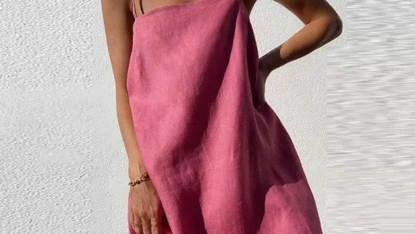 Summer New Solid Color Casual Sleeveless Backless Slip Dresses Women s Cotton And Linen Style Dress