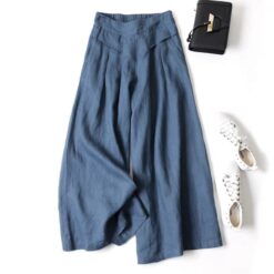 Summer Pants for Women Cotton Linen Large Size Wide Leg Pants Femme Arts Style Elastic Waist 1