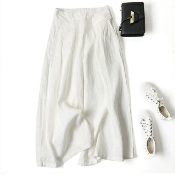 Summer Pants for Women Cotton Linen Large Size Wide Leg Pants Femme Arts Style Elastic Waist 3