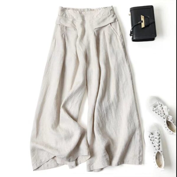 Summer Pants for Women Cotton Linen Large Size Wide Leg Pants Femme Arts Style Elastic Waist