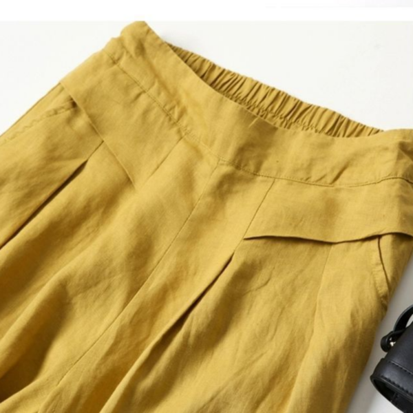 Summer Pants for Women Cotton Linen Large Size Wide Leg Pants Femme Arts Style Elastic Waist
