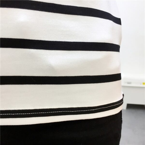 Summer Polyester Women s T Shirt V Neck Short Sleeve Pullover Striped White Black Loose Korean 5