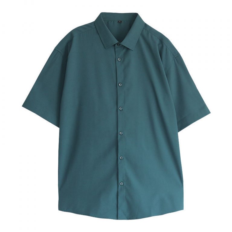 Summer Short Sleeve Shirts Men Thin Luxury Loose Half sleeved Korean Casual All match Dark Green 4