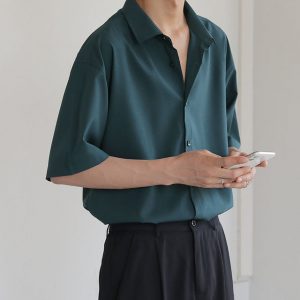 Summer Short Sleeve Shirts Men Thin Luxury Loose Half sleeved Korean Casual All match Dark Green.jpg 640x640