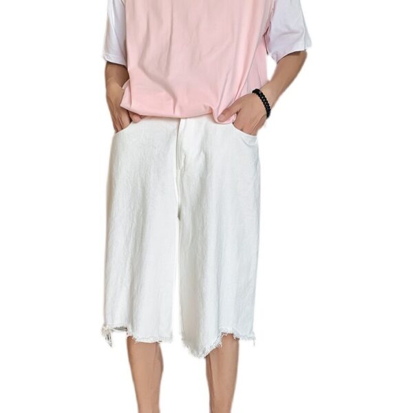 Summer White Denim Shorts Men s Fashion Casual Ripped Denim Shorts Men Streetwear Loose Hip hop 5