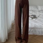 Summer Women Brown Jeans High Waist Loose Straight