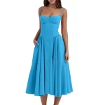 Summer Women Dress Low cut Spaghetti Strap French