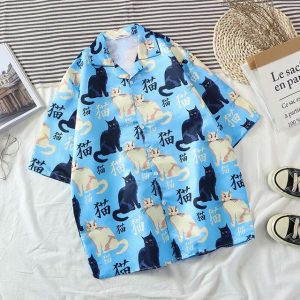 Summer high quality Mens Hawaiian Shirt 3D animal black cat Printed Short lapel Sleeve Big Size 2.jpg 640x640 2