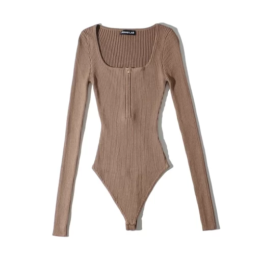 Summer outfits for women 2023 sexy bodysuit streetwear long sleeve square neck bodycon bodysuit zipper up