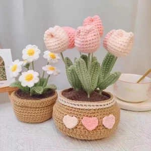 Sunflower Daisy Lily Flower Crochet Knitting Kit Tulip Flower Wool Yarn Thread Cord Crochet Material Kit Beginner Starter