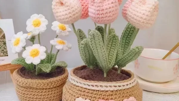 Sunflower Daisy Lily Flower Crochet Knitting Kit Tulip Flower Wool Yarn Thread Cord Crochet Material Kit