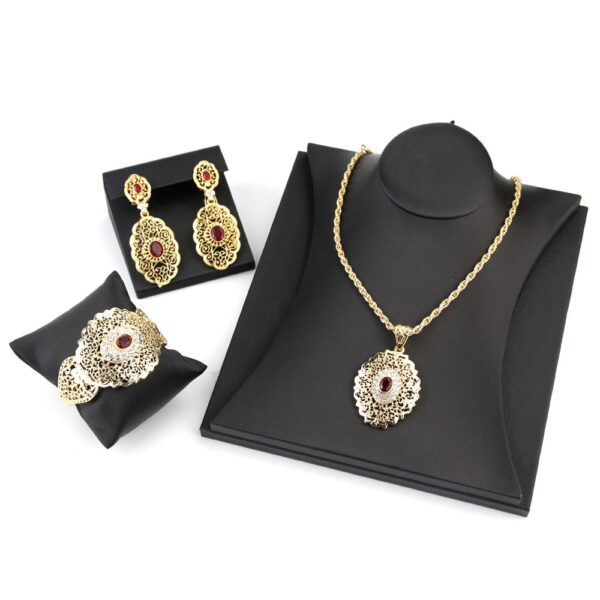 Sunspicems Chic Morocco Wedding Jewelry Set Gold Color Drop Earring Cuff Bracelet Bangle Pendant Necklace Arab 4