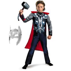 SuperHero Kids Thor Muscle Cosplay Costumes Clothes Led Harmmer Children Axe Halloween Christmas Gift