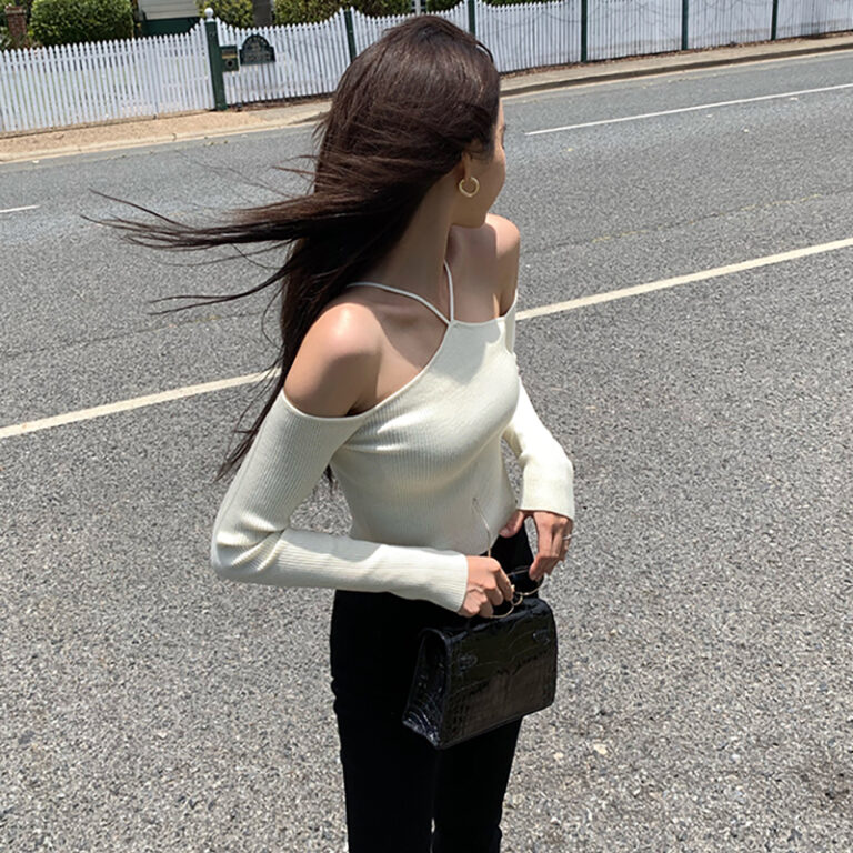 Sweater Mujer 2022 Sexy Off Shoulder Slim Knitted Sweaters Long Sleeve Pull Femme Autumn Vintage Chandails 3