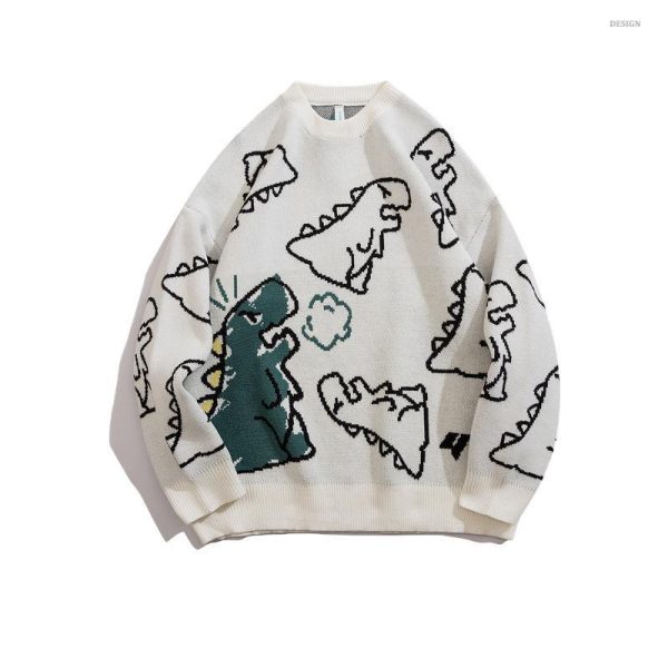 Sweater and Vest Men Harajuku Knitted Hip Hop Streetwear Dinosaur Cartoon Pullover O Neck Oversize Casual 1