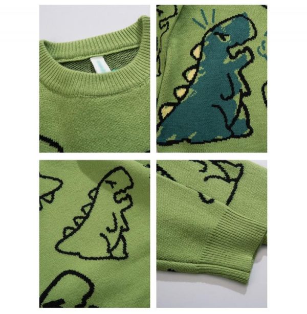 Sweater and Vest Men Harajuku Knitted Hip Hop Streetwear Dinosaur Cartoon Pullover O Neck Oversize Casual 3