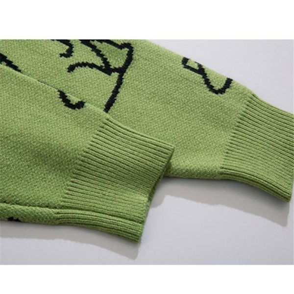 Sweater and Vest Men Harajuku Knitted Hip Hop Streetwear Dinosaur Cartoon Pullover O Neck Oversize Casual 4