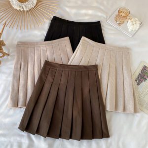 Sweet Preppy Women Mini Skirt Ladies Summer Winter Fashion Korean Harajuku High Waist A Line Solid