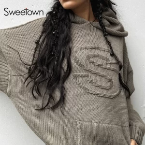 Sweetown S Shape Oversized Sweater England Street Fashion Womens Clothing Solid Casual Loose Autumn Winter Pullover 3
