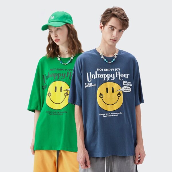 T Shirts 2022 New Classic Smiley Texture Print For Women Loose High Street T Shirt Pullover 1