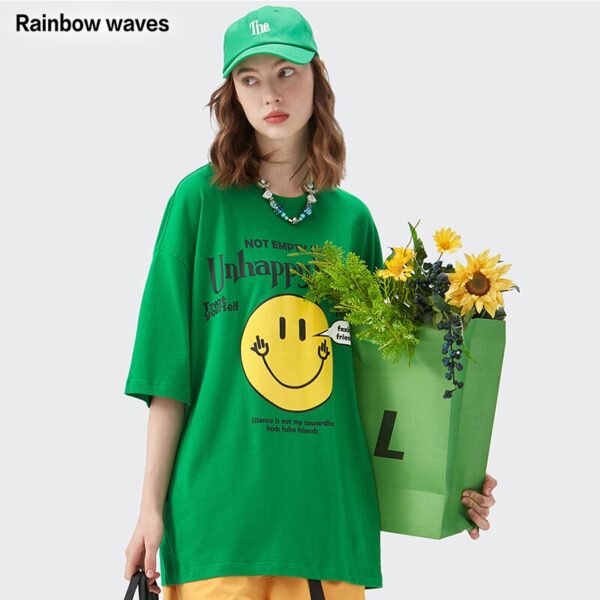 T Shirts 2022 New Classic Smiley Texture Print For Women Loose High Street T Shirt Pullover 3
