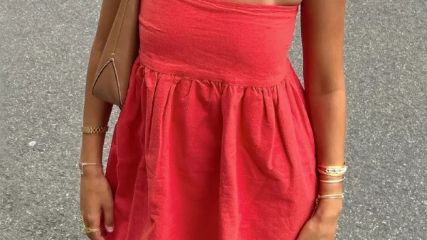 TARUXY Elegant Solid Strapless Dress Women s Sleeveless Beach Vacation Short Dress Splice Off Shoulder Loose