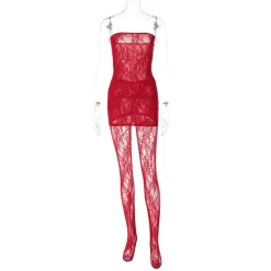 Sexy Lace Two-Piece Set: Strapless Wrap Dress + Tights