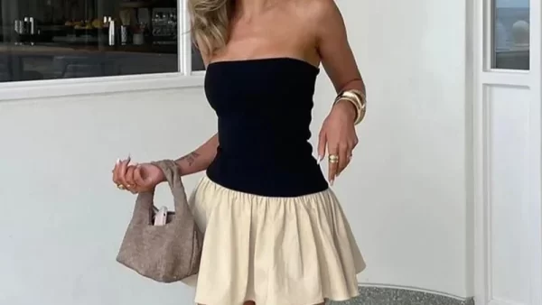 TARUXY Slim Folds Dress For Women Bodycon Backless Splice Dresses Female Summer Sexy Off Shoulder Elegant