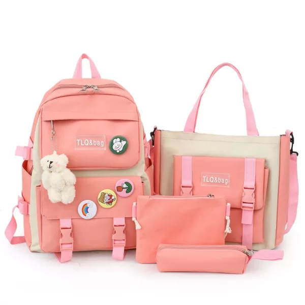 TRAVEASY 2022 Women School Backpack 4 Pcs Set Fashion Nylon Book Bag Teenage Girl College Student 2 jpg