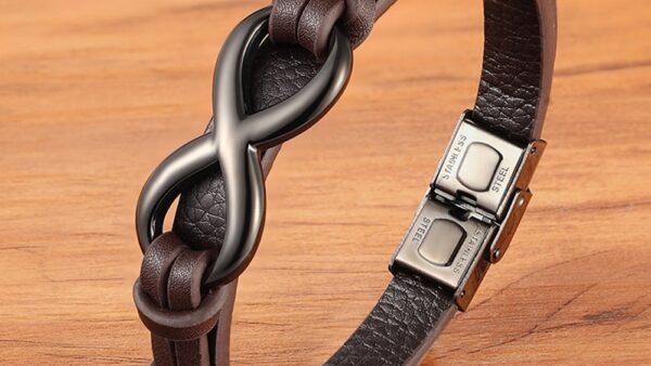 TYO Luxury Genuine Leather Infinity Symbol Mens Bracelet Stainless Steel Buckle Couple Bangles Jewelry Dropshipping Wholesale