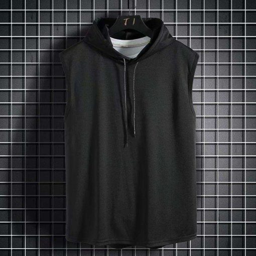 Tank Tops Men Summer Sleeveless Solid Fashion Bodybuilding Hooded Loose Joggers Workout Singlets Tracksuit Sweat Male 2