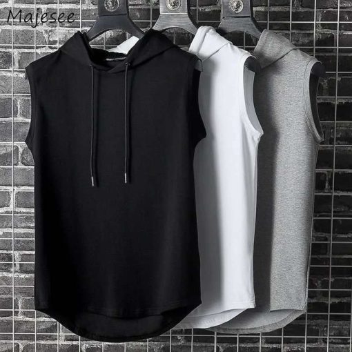 Tank Tops Men Summer Sleeveless Solid Fashion Bodybuilding Hooded Loose Joggers Workout Singlets Tracksuit Sweat Male