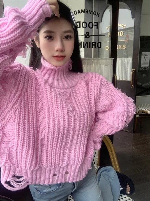 Tassel Hole Knitted Sweater Women Autumn and Winter 2024 New Koraen ...