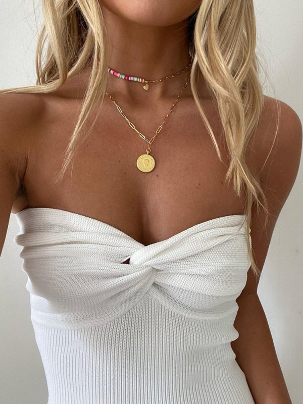 Tossy Knit Tube Tops Women White Strapless Corset Tops Summer Basic Backless Off Shoulder Crop Top
