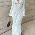 Tossy White Knit Fashion Cover up Maxi Dress