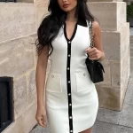 Tossy White Knitted Elegant Mini Dress Women s