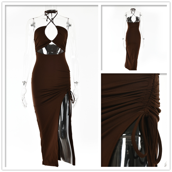 Townlike Temperament Elegant Maxi Long Dress Women Halter Spaghetti Strap 2022 Summer Dress Drawstring Split
