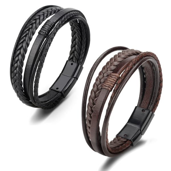 Trendy Leather Bracelets Men Stainless Steel Multilayer Braided Rope Bracelets For Male Female Bracelets Jewelry Pulsera 2