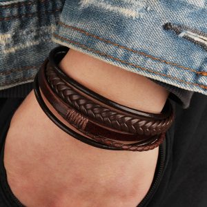 Trendy Leather Bracelets Men Stainless Steel Multilayer Braided Rope Bracelets For Male Female Bracelets Jewelry Pulsera