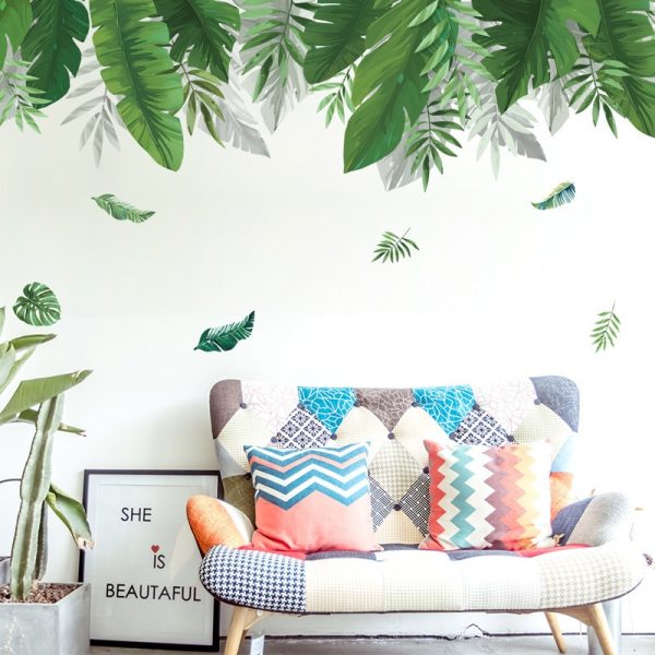 Tropical Plants Banana Leaf Wall Stickers for Living room Bedroom Background Wall Decor Vinyl Wall Decal