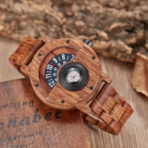 Turntable Compass Creative Wood Watch Men Dial Real Walnut Ebony Bamboo Wooden Watches Man Male Brown